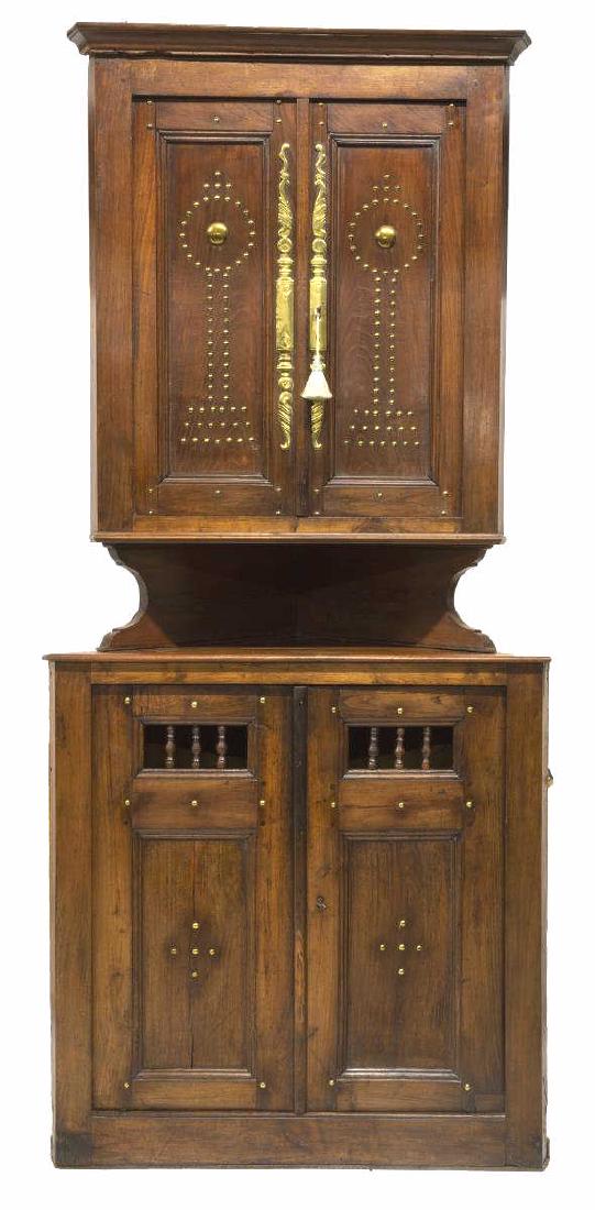 FRENCH BRETON BRASS ACCENTED CORNER CABINET (1 of 3)