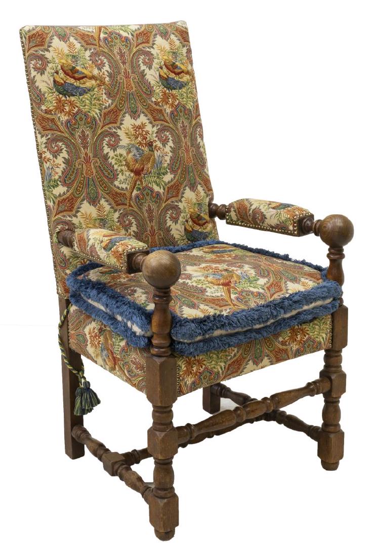 LOUIS XIII STYLE UPHOLSTERED OAK HIGHBACK FAUTEUIL (1 of 3)