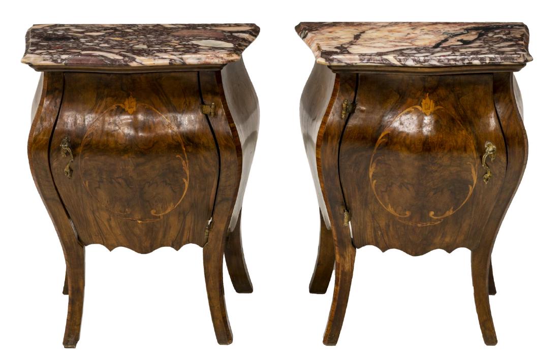 (2) ITALIAN BOMBE FIGURED MARQUETRY SIDE CABINETS (1 of 3)