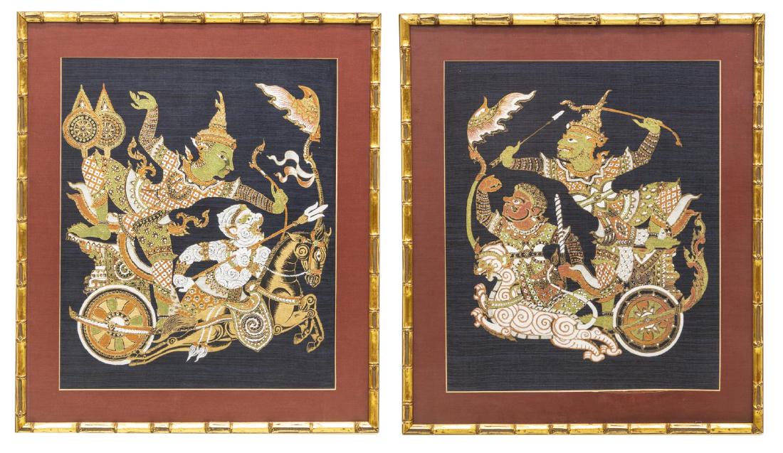 (2) FRAMED THAI RAMAYANA PAINTINGS ON SILK (1 of 6)