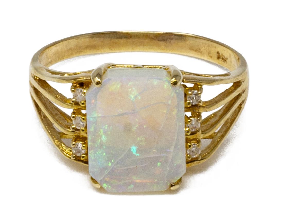 ESTATE 14KT YELLOW GOLD DIAMOND & OPAL RING (1 of 5)