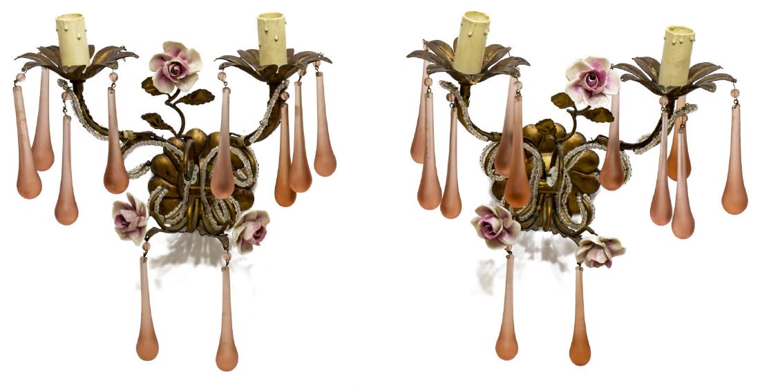 (2) ITALIAN GILT IRON FLORAL 2-LIGHT WALL SCONCES (1 of 3)