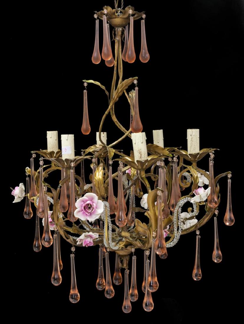 ITALIAN 6-LIGHT METAL & COLORED CRYSTAL CHANDELIER (1 of 4)