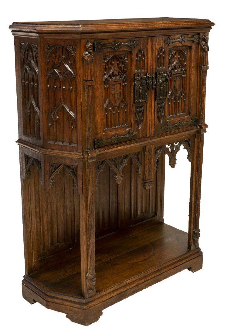 FRENCH GOTHIC STYLE OAK CABINET, 19TH C. (1 of 5)