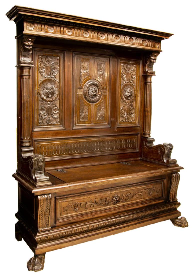 ITALIAN RENAISSANCE REVIVAL CARVED HALL BENCH (1 of 7)