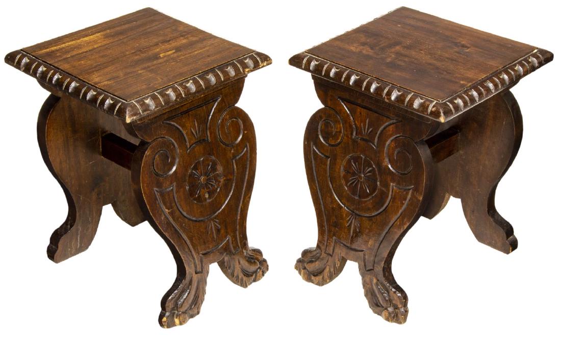 2) SMALL ITALIAN RENAISSANCE REVIVAL CARVED STOOLS (1 of 3)