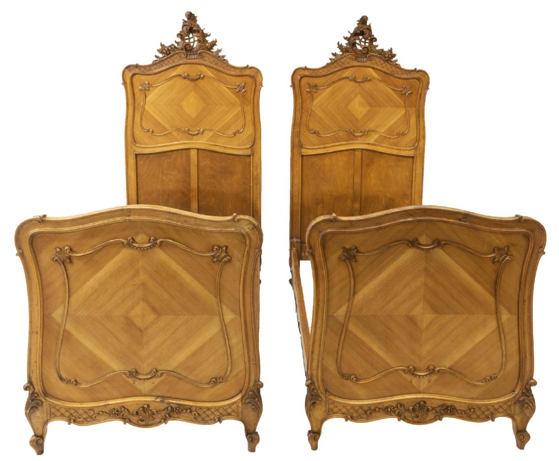 (PR) ITALIAN LOUIS XV STYLE CARVED WALNUT BEDS (1 of 2)