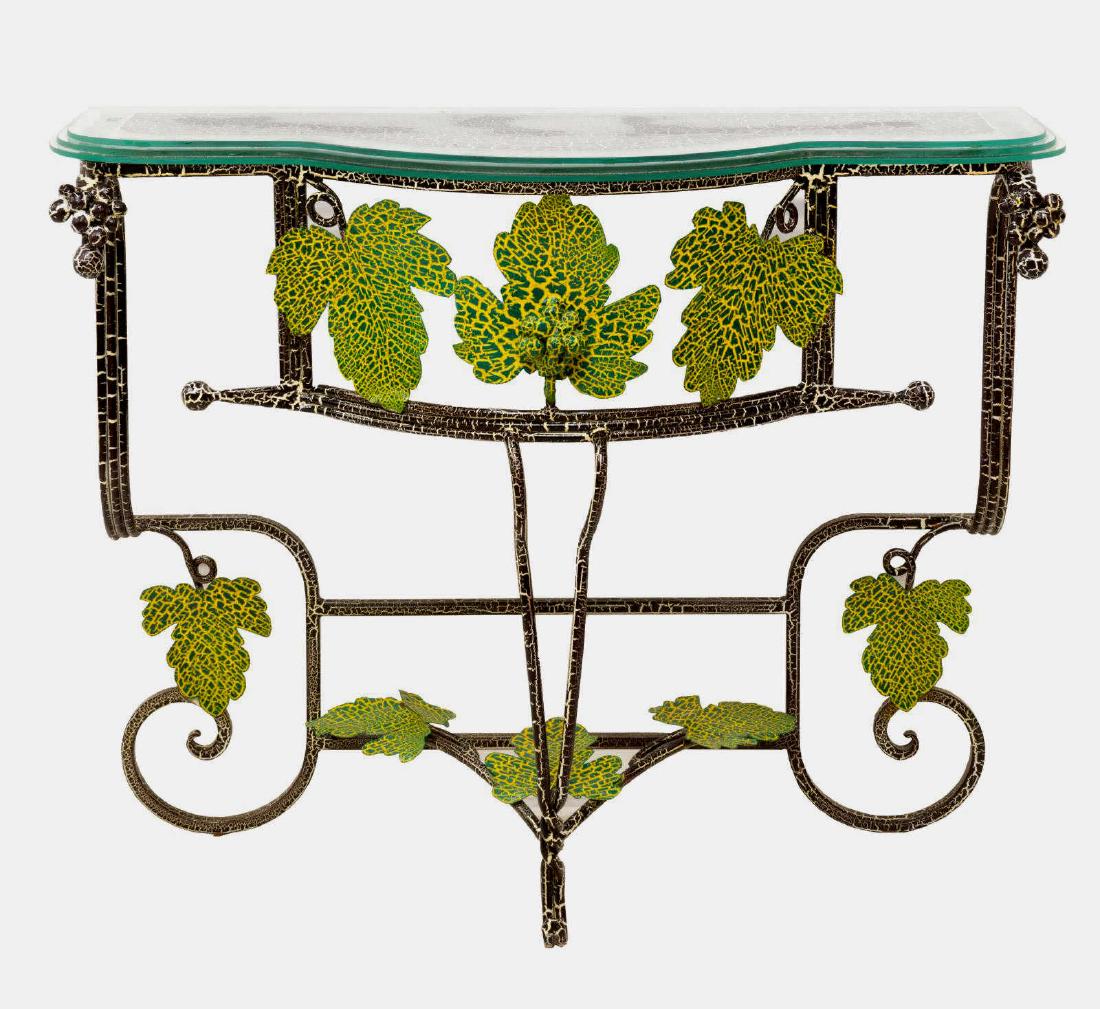 FRENCH IRON & GLASS GRAPE MOTIF CONSOLE TABLE (1 of 2)
