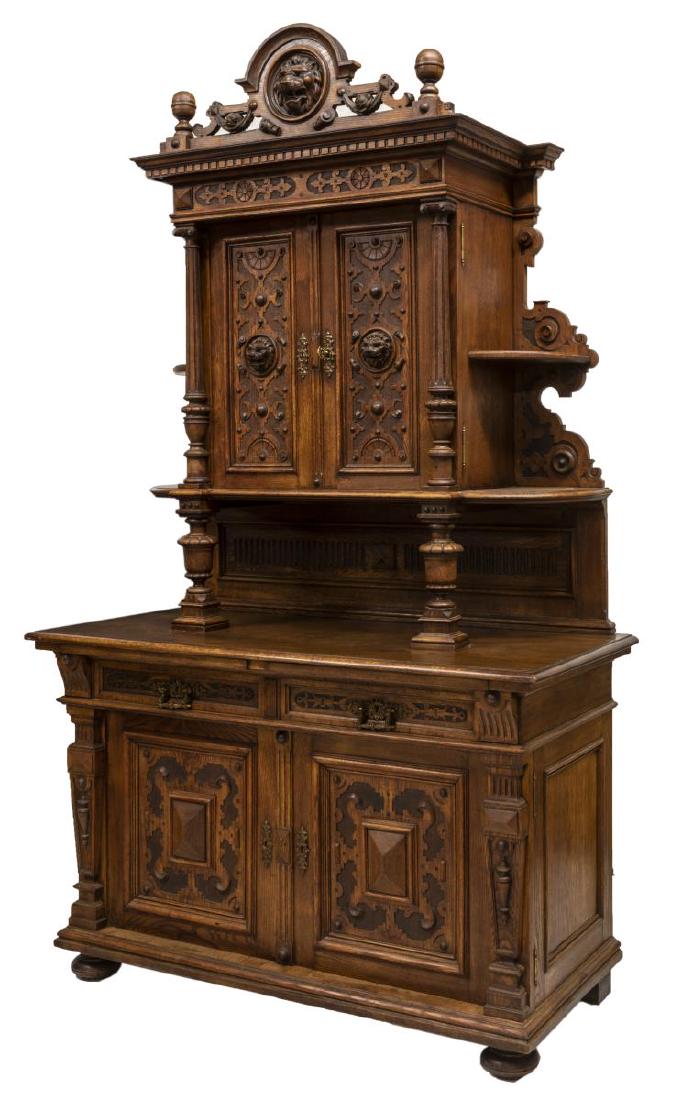 GERMAN RENAISSANCE REVIVAL CARVED OAK CUPBOARD (1 of 7)
