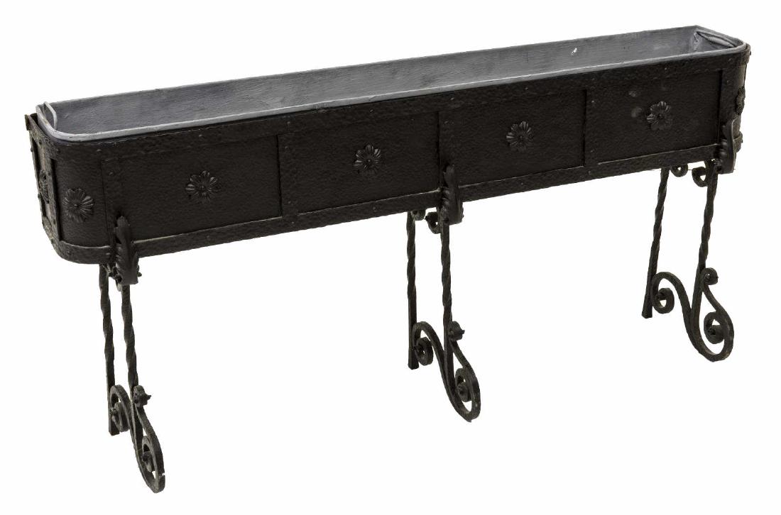 FRENCH BLACK IRON FLORAL & SPIRALED PLANTER BOX (1 of 4)
