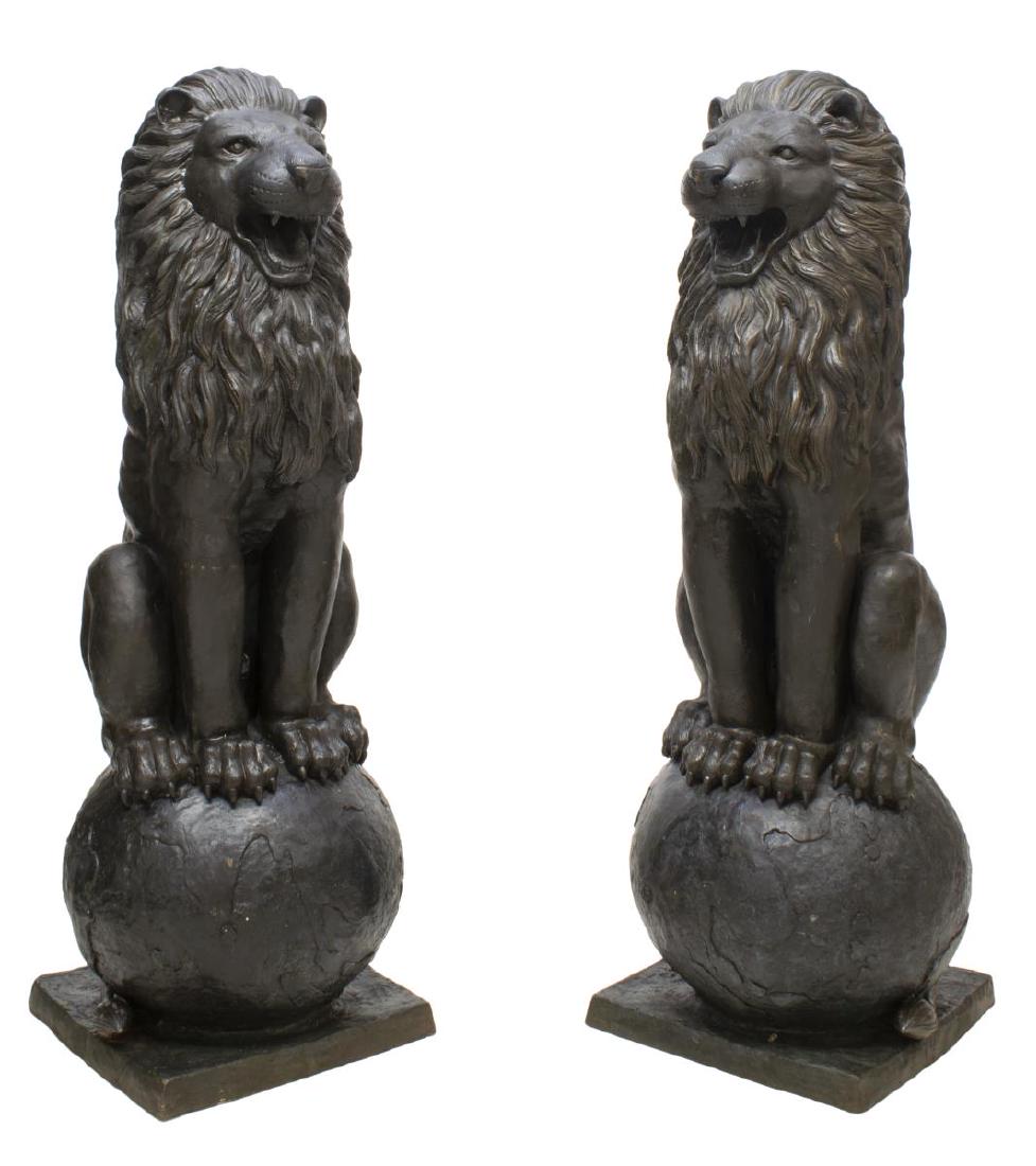 (2) LARGE PATINATED BRONZE SEATED LION FIGURES (1 of 4)