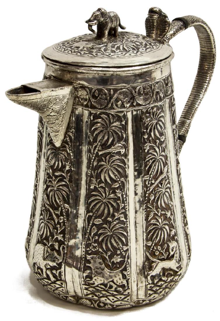 LUCKNOW, INDIA ORNATE SILVER REPOUSSE LID PITCHER (1 of 7)