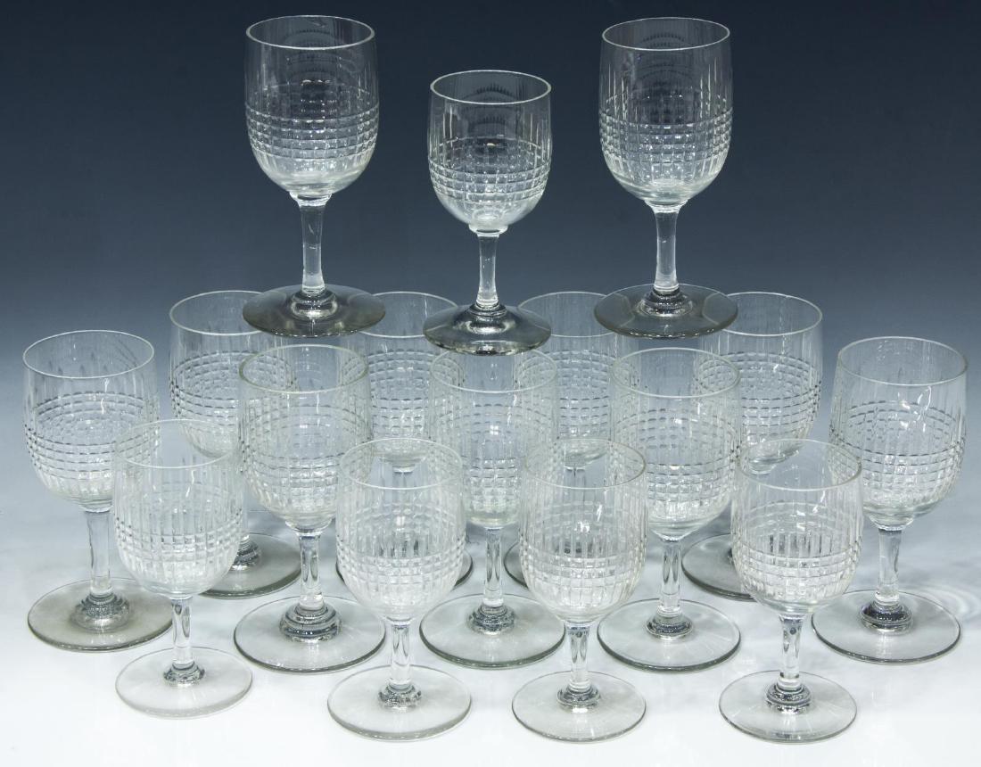 (16) BACCARAT 'NANCY' CRYSTAL PORT SHERRY STEMWARE: (lot of 16) French Baccarat "Nancy" crystal stemware, including: (11) port wine stems, (nine) unmarked, (two) with rim chips, approx 5"h, (5) sherry stems, (three) unmarked, approx 4.25"h; 4lbs total 