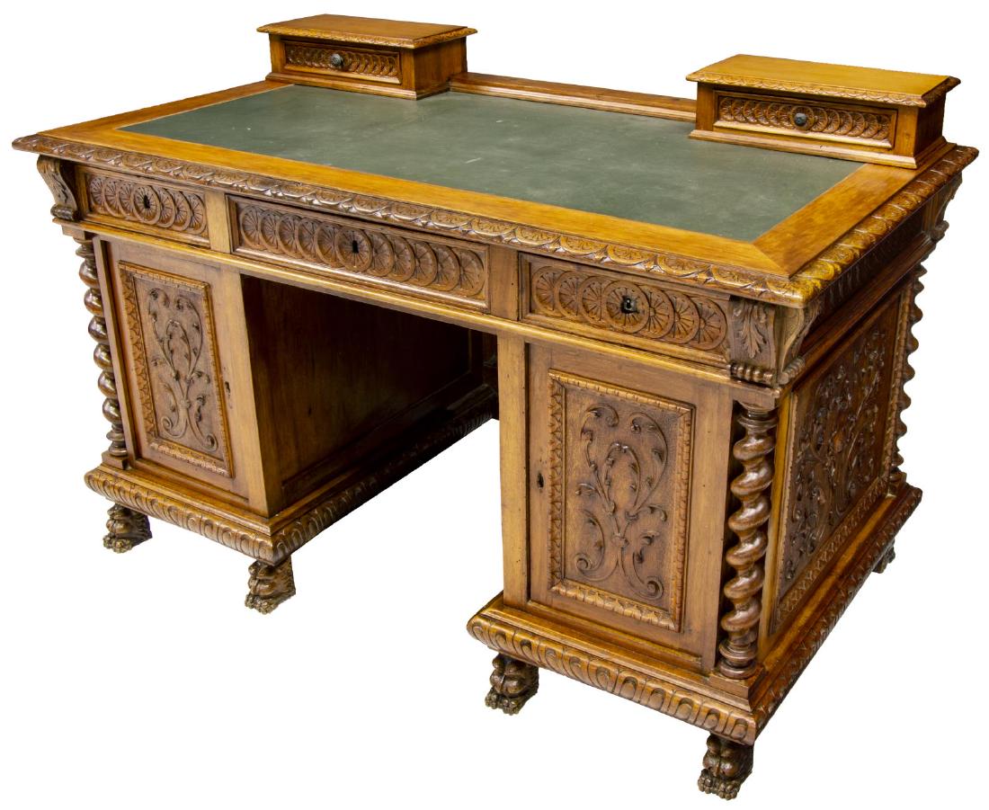 Italian Finely Carved Leather Top Writing Desk Jan 20 2019