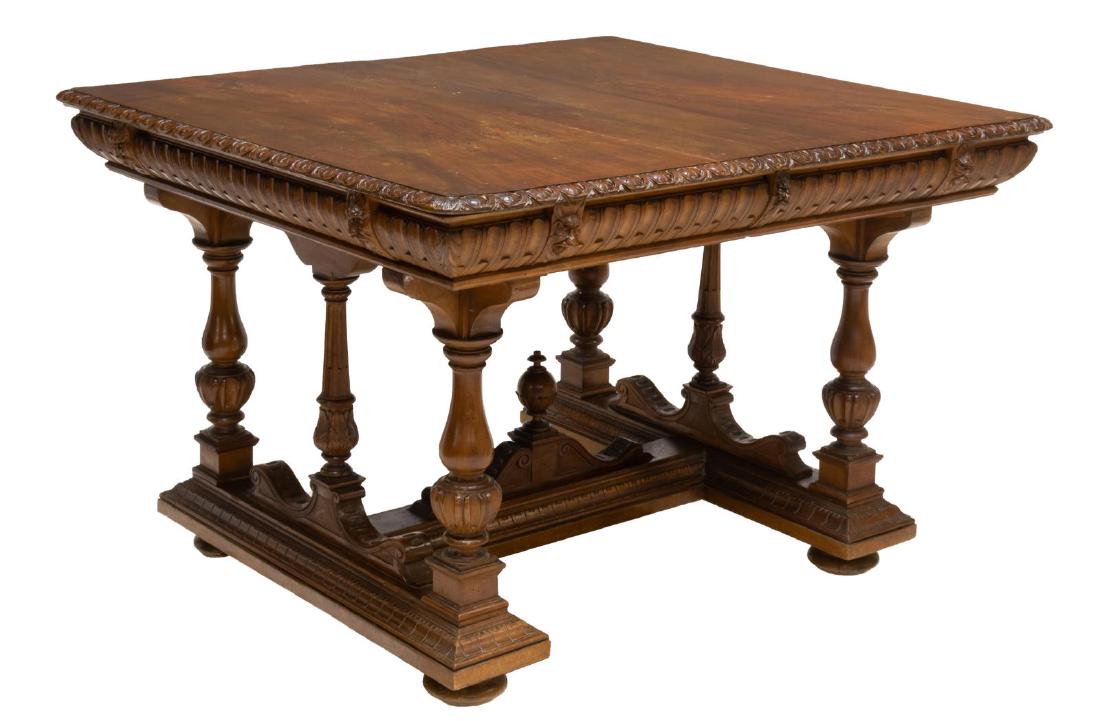 RENAISSANCE REVIVAL WALNUT DINING TABLE, 19THC. (1 of 4)