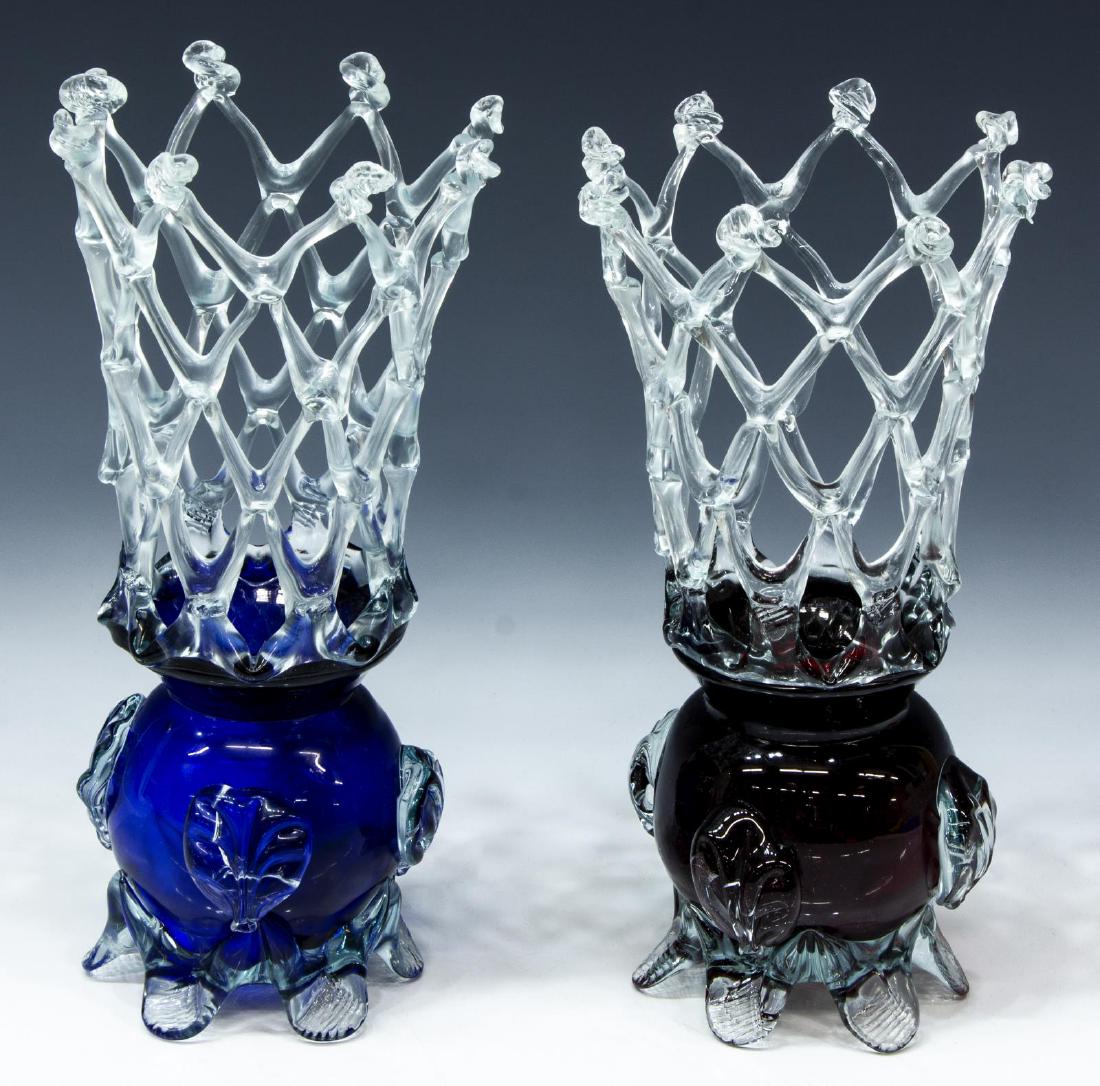 (2) ITALIAN MURANO ART GLASS LATTICE VASES (1 of 3)