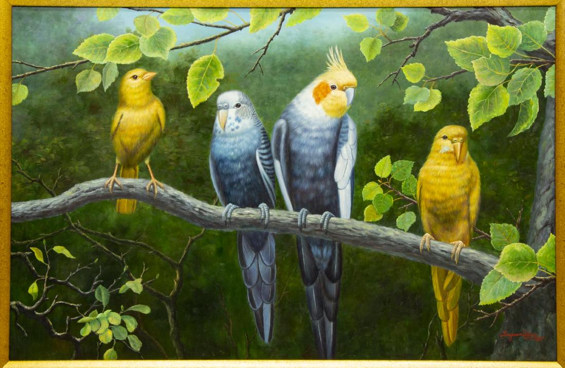 LUYUAN QING FRAMED PAINTING OF BIRDS ON BRANCH (1 of 5)