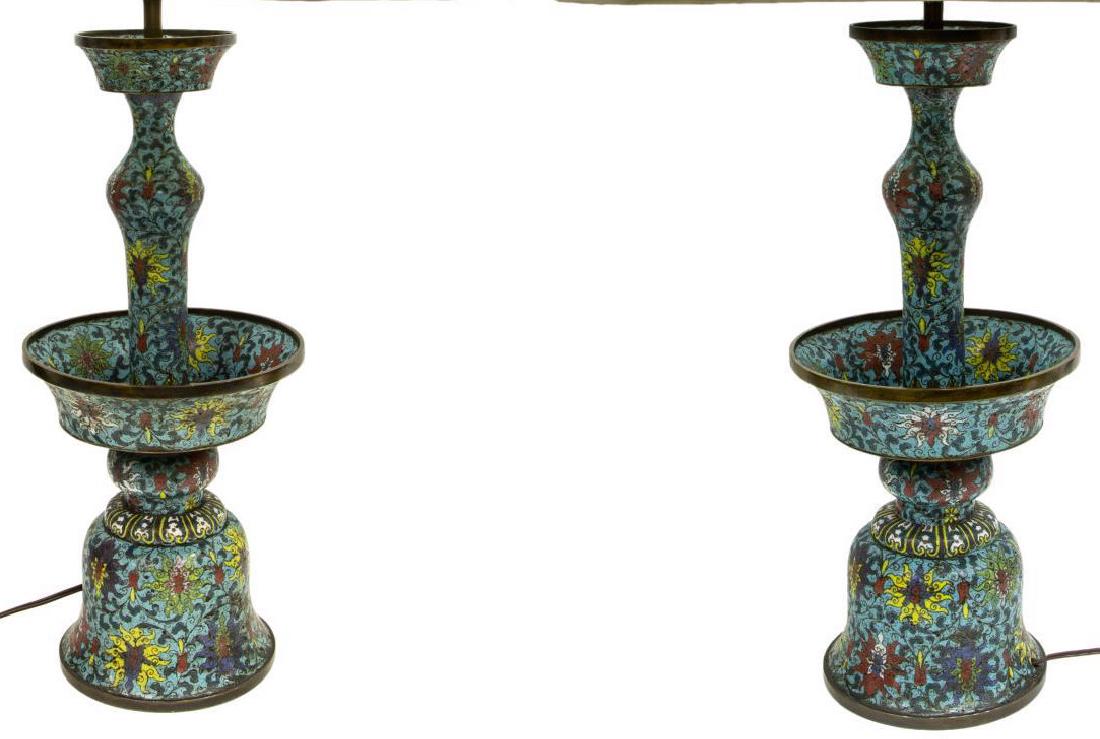 (2) CHINESE CLOISONNE ENAMEL CANDLESTICK LAMPS (1 of 6)