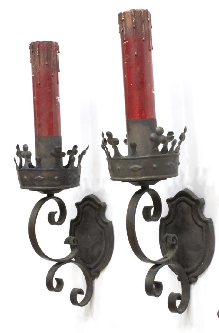 (2) CONTINENTAL GOTHIC STYLE METAL WALL SCONCES (1 of 2)