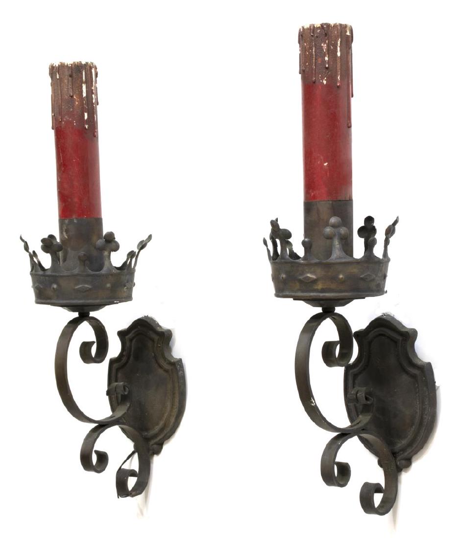 (2) CONTINENTAL GOTHIC STYLE METAL WALL SCONCES (1 of 2)