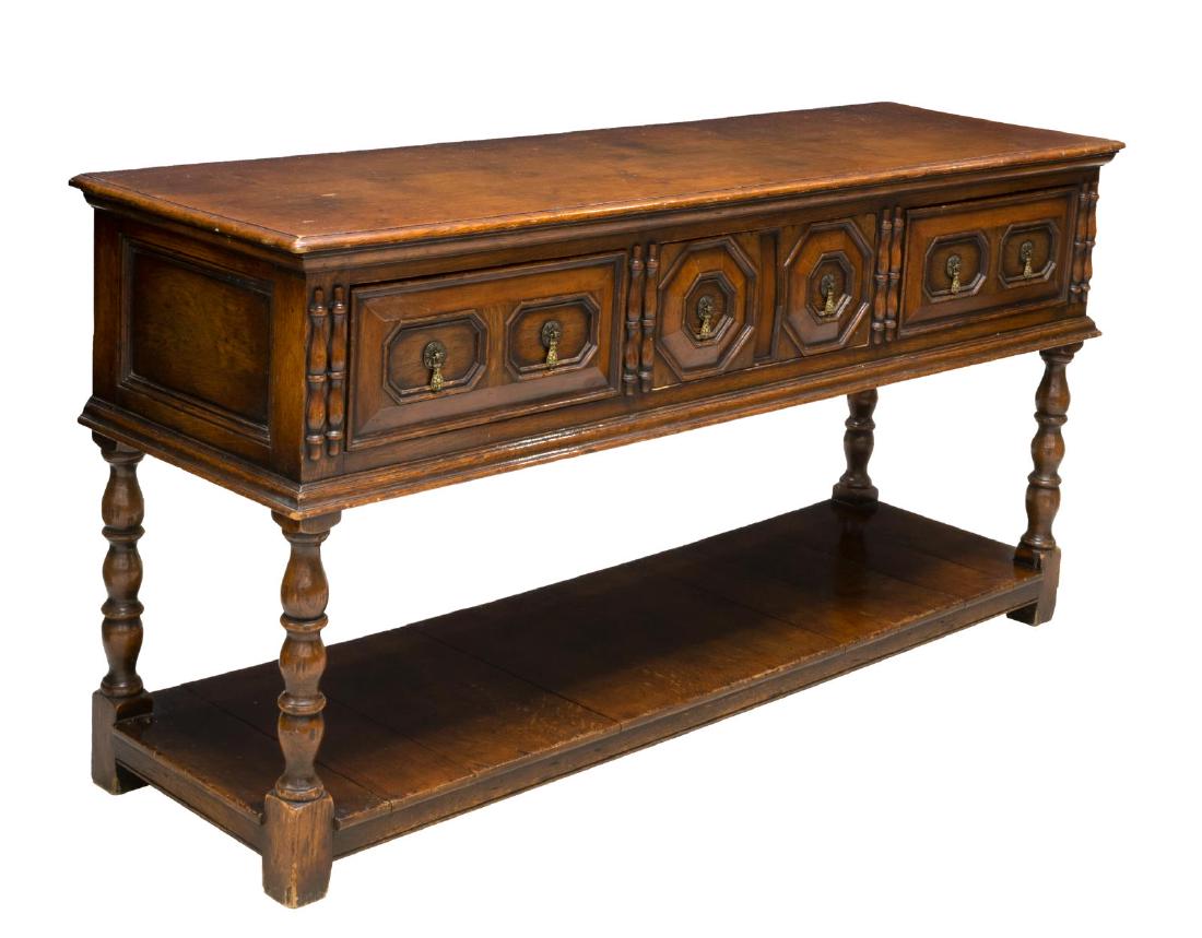 ENGLISH JACOBEAN STYLE OAK THREE-DRAWER SIDEBOARD (1 of 4)