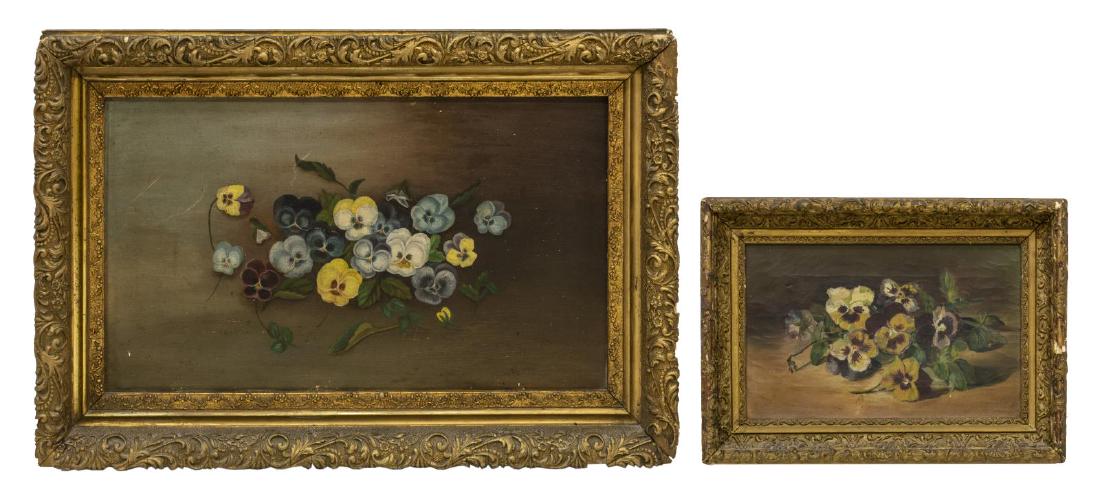 (2) FRAMED OIL PAINTINGS ON CANVAS, PANSIES (1 of 4)