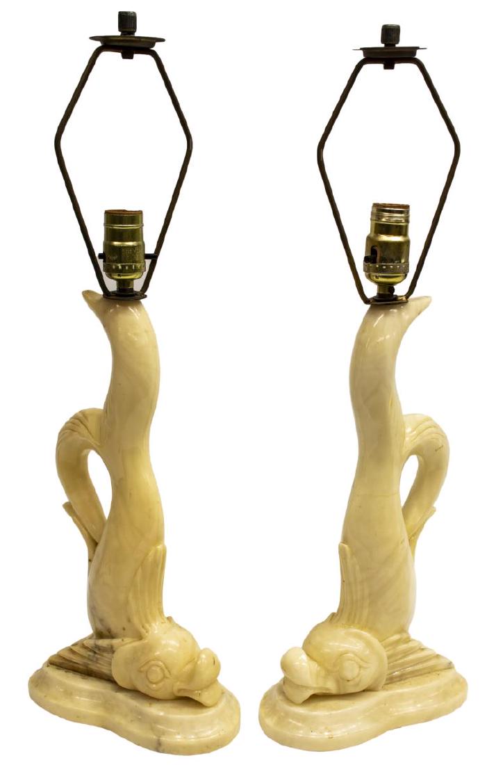 (2) CARVED ALABASTER DOLPHIN FORM TABLE LAMPS (1 of 2)