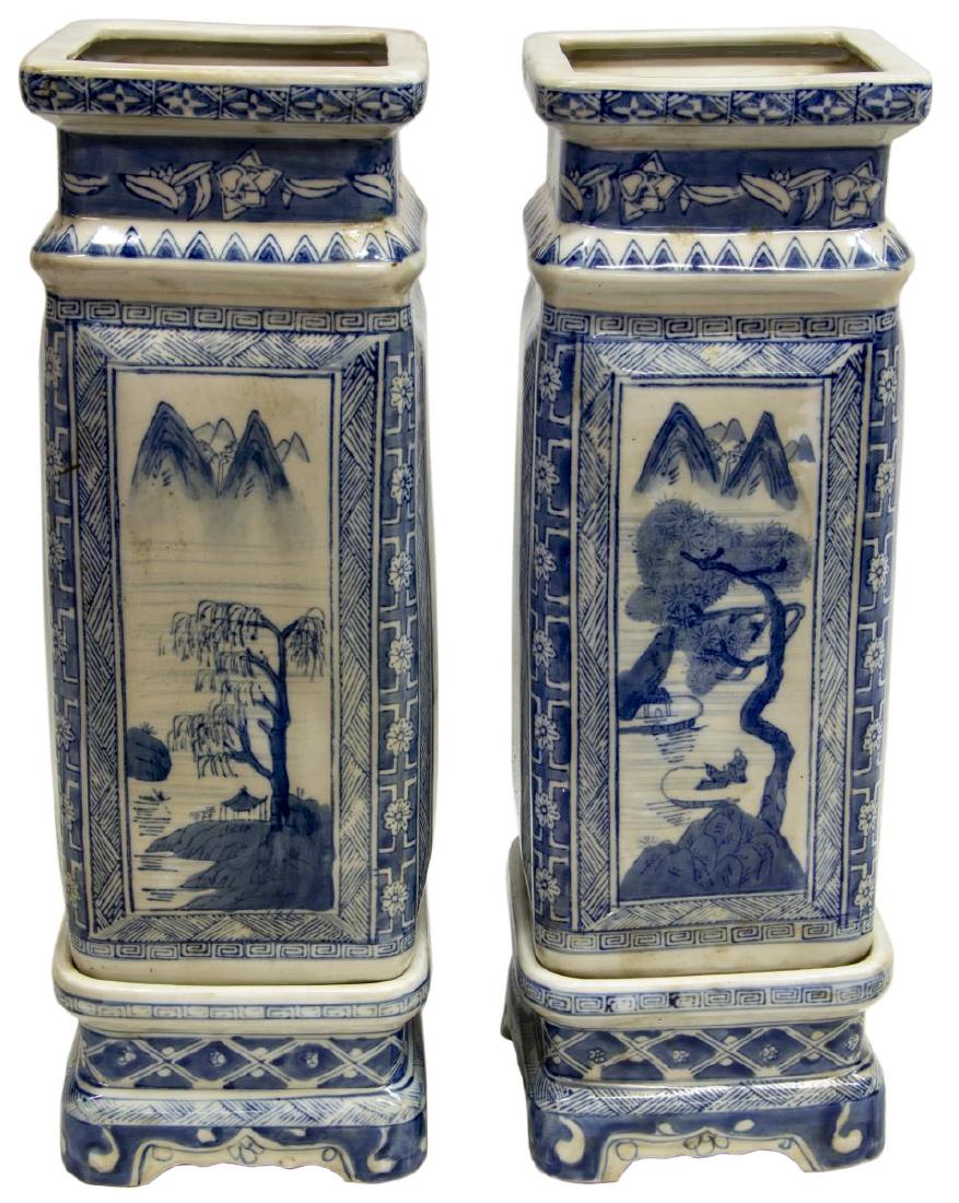 (2) CHINESE BLUE & WHITE PORCELAIN SQUARE VASES (1 of 3)
