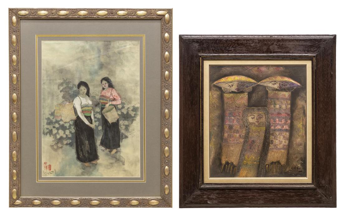 (2) ASIAN ART, SIGNED PRINT & WATERCOLOR PAINTING (1 of 8)