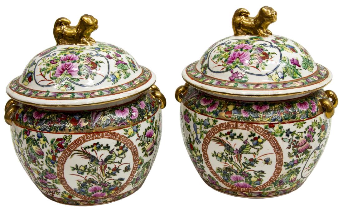 (2) CHINESE ROSE MEDALLION PORCELAIN LIDDED BOWLS (1 of 3)