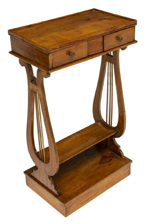 Diminutive Continental Fruitwood Lyre Side Table