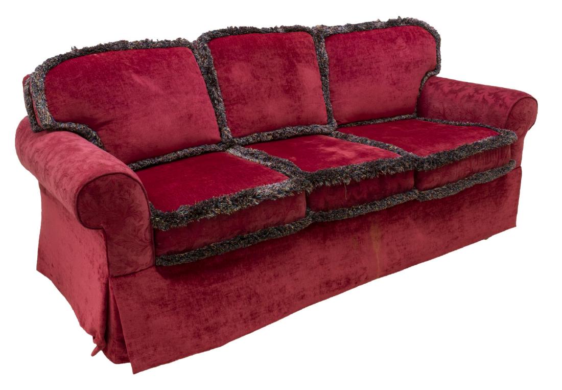 CONTEMPORARY RED JACQUARD UPHOLSTERED 3-SEAT SOFA (1 of 3)