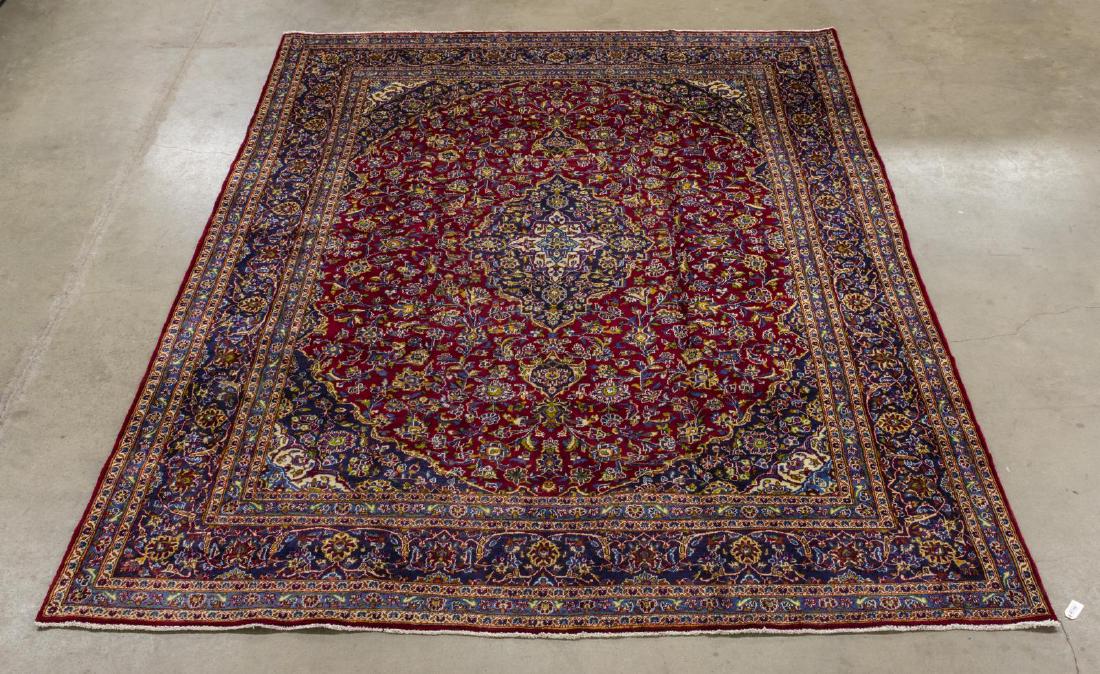PERSIAN HAND-TIED KASHAN RUG 12'7" X 9'7": Persian hand-tied Kashan rug, approx 12'7"l, 9'7"w Start Price: $300.00