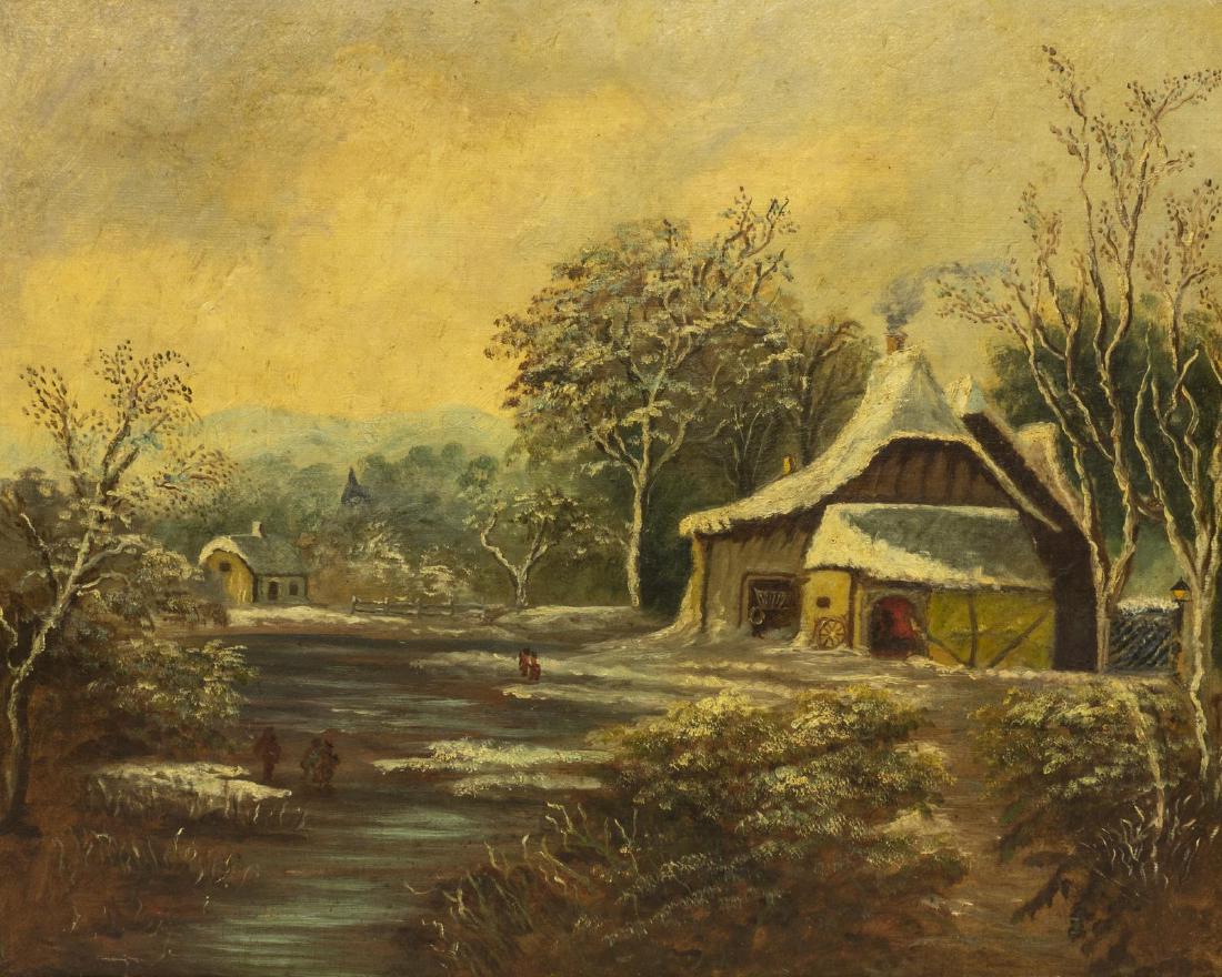 FRAMED OIL PAINTING ON CANVAS, WINTER SCENE (1 of 5)