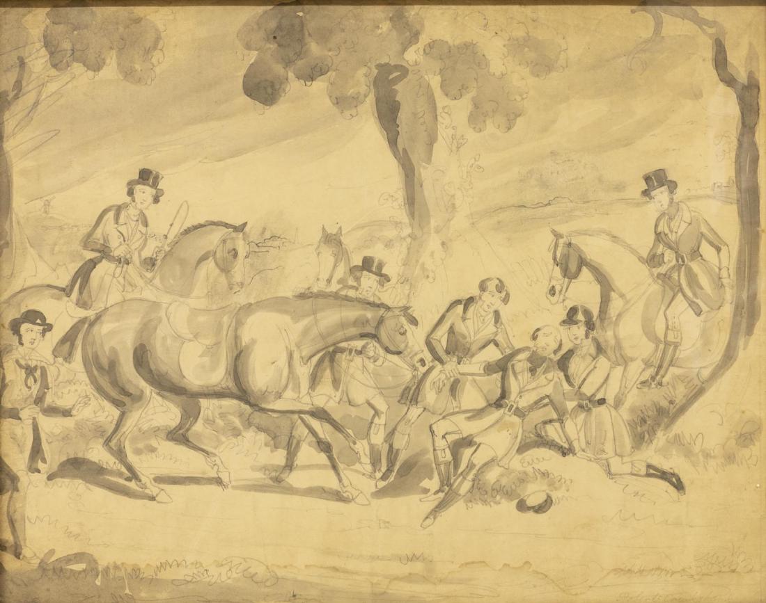 ROBERT CRUIKSHANK (D.1856) EQUESTRIAN INK PAINTING (1 of 6)
