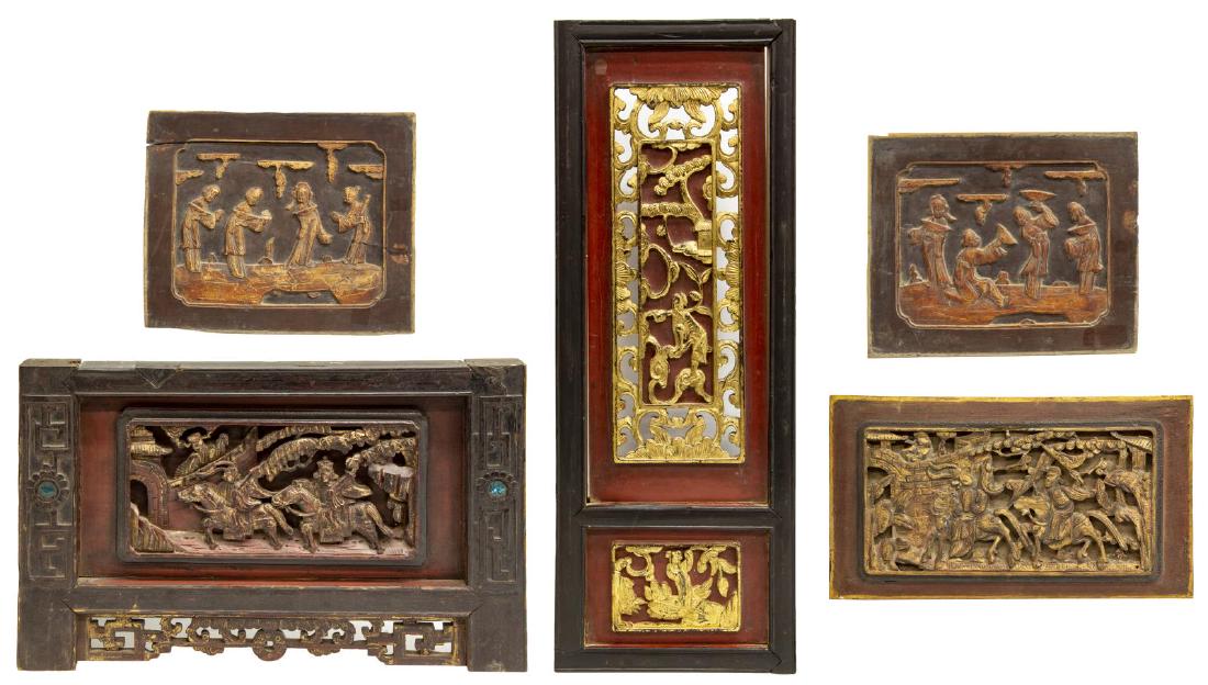(5) CHINESE CARVED WOOD ARCHITECTURAL PANELS (1 of 8)