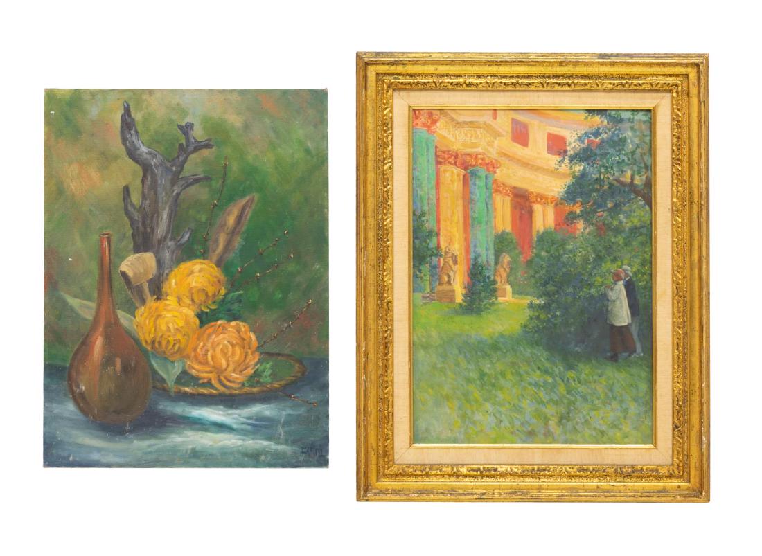 (2) PAINTINGS, STILL LIFE & FIGURAL OUTDOOR SCENE (1 of 6)