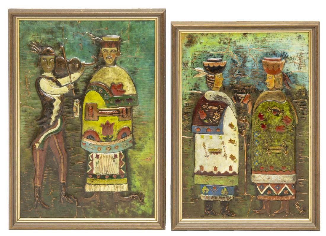 (2) FOLK ART PAINTED COPPER-CLAD RELIEF PANELS (1 of 7)