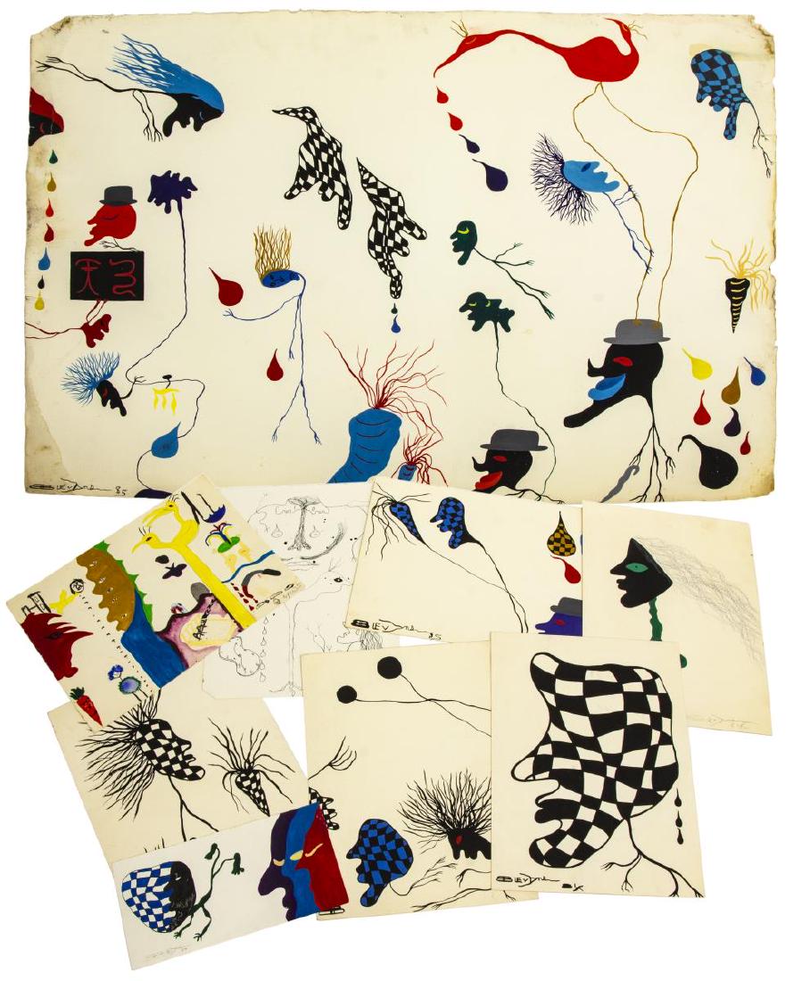 (9) ABSTRACT ART ON PAPER SIGNED WILLIAM BELVINS (1 of 8)