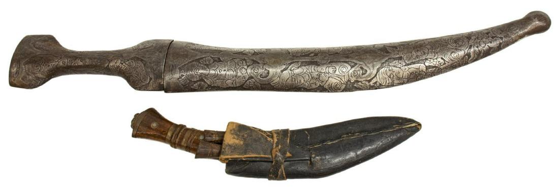 2) MUGHAL STYLE TRIPLE BLADE DAGGER & GURKHA KUKRI (1 of 5)