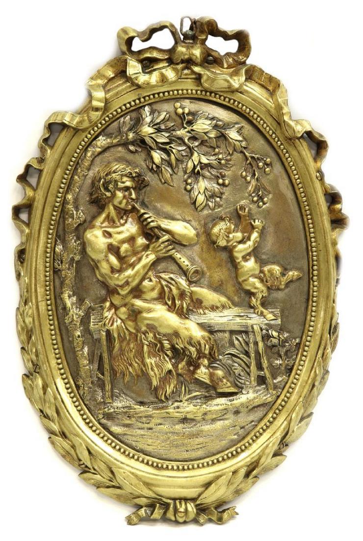 NEOCLASSICAL GILT BRONZE RELIEF PLAQUE SATYR (1 of 3)