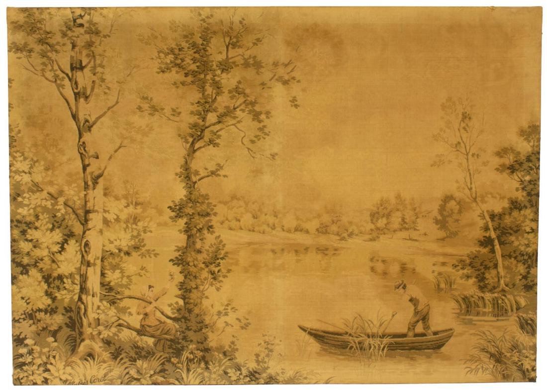 LARGE FRENCH MACHINE WOVEN PASTORAL TAPESTRY COROT (1 of 4)
