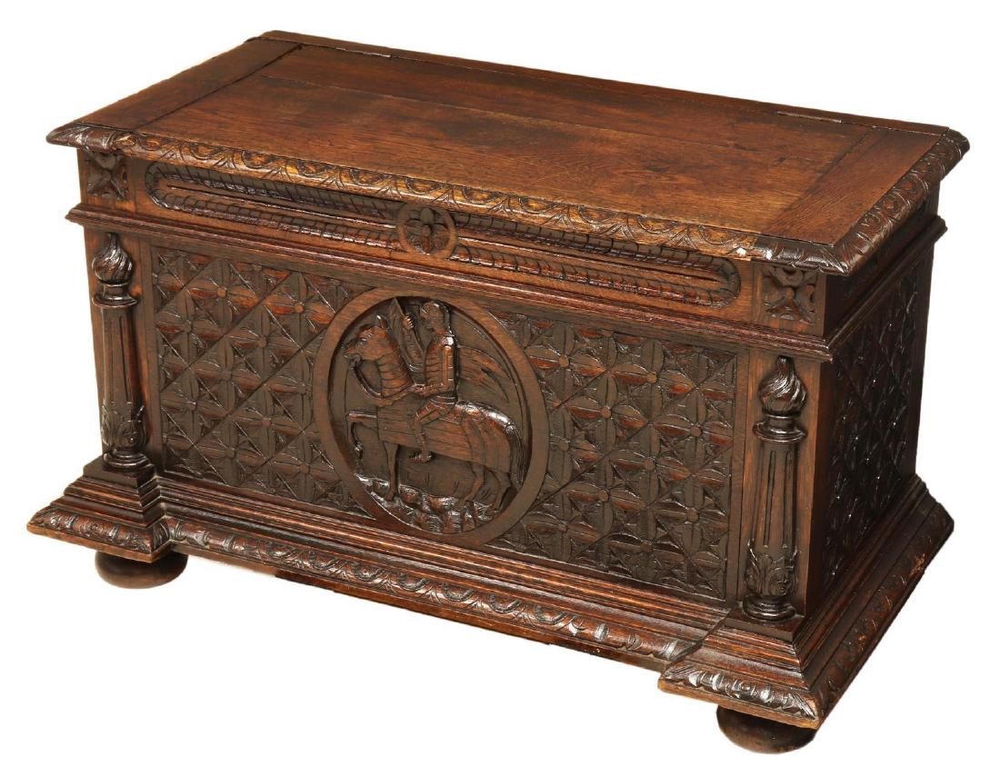 FRENCH HENRI II STYLE KNIGHT HORSEBACK OAK TRUNK (1 of 5)