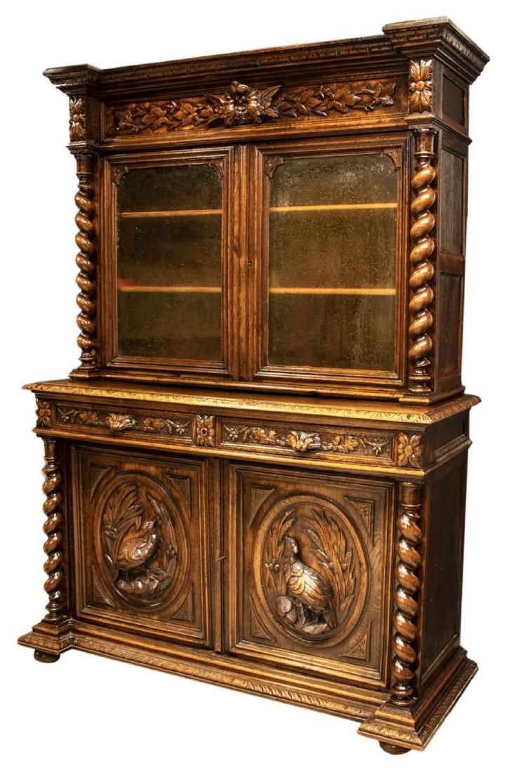 FRENCH RELIEF GAME BIRD CARVED OAK HUNT CABINET (1 of 5)