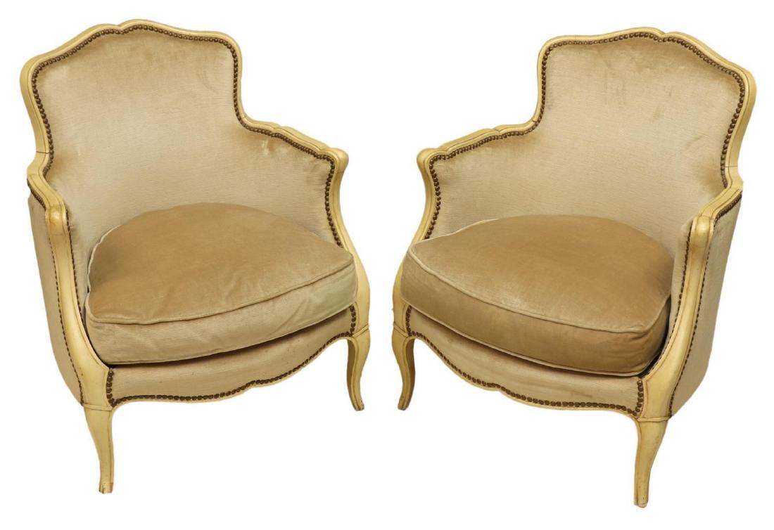 (2) FRENCH LOUIS XV STYLE PAINTED BERGERE ARMCHAIR (1 of 2)
