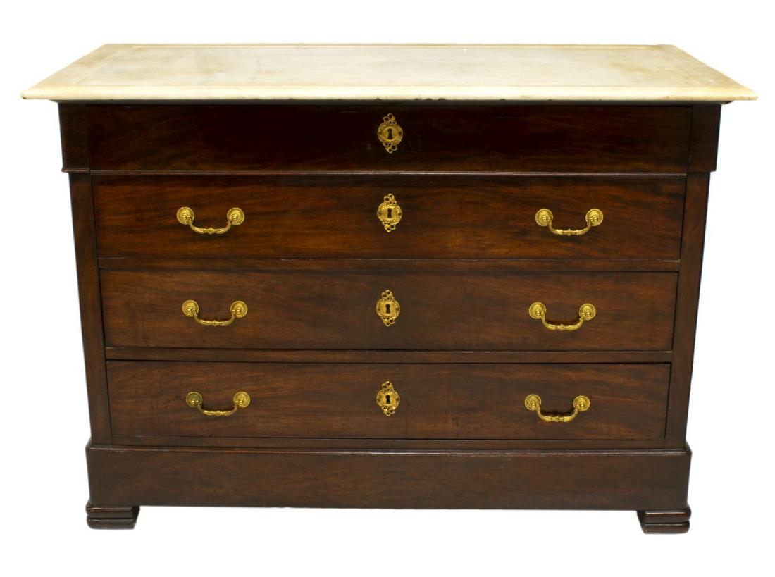 FRENCH CHARLES X MARBLE-TOP MAHOGANY COMMODE (1 of 4)