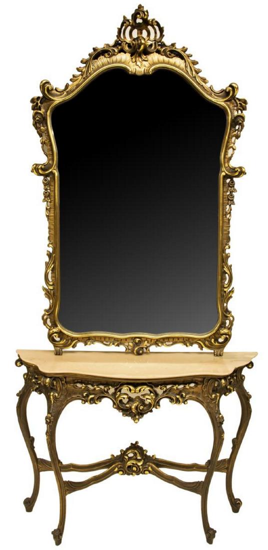 FRENCH LOUIS XV STYLE CONSOLE TABLE & MIRROR (1 of 4)