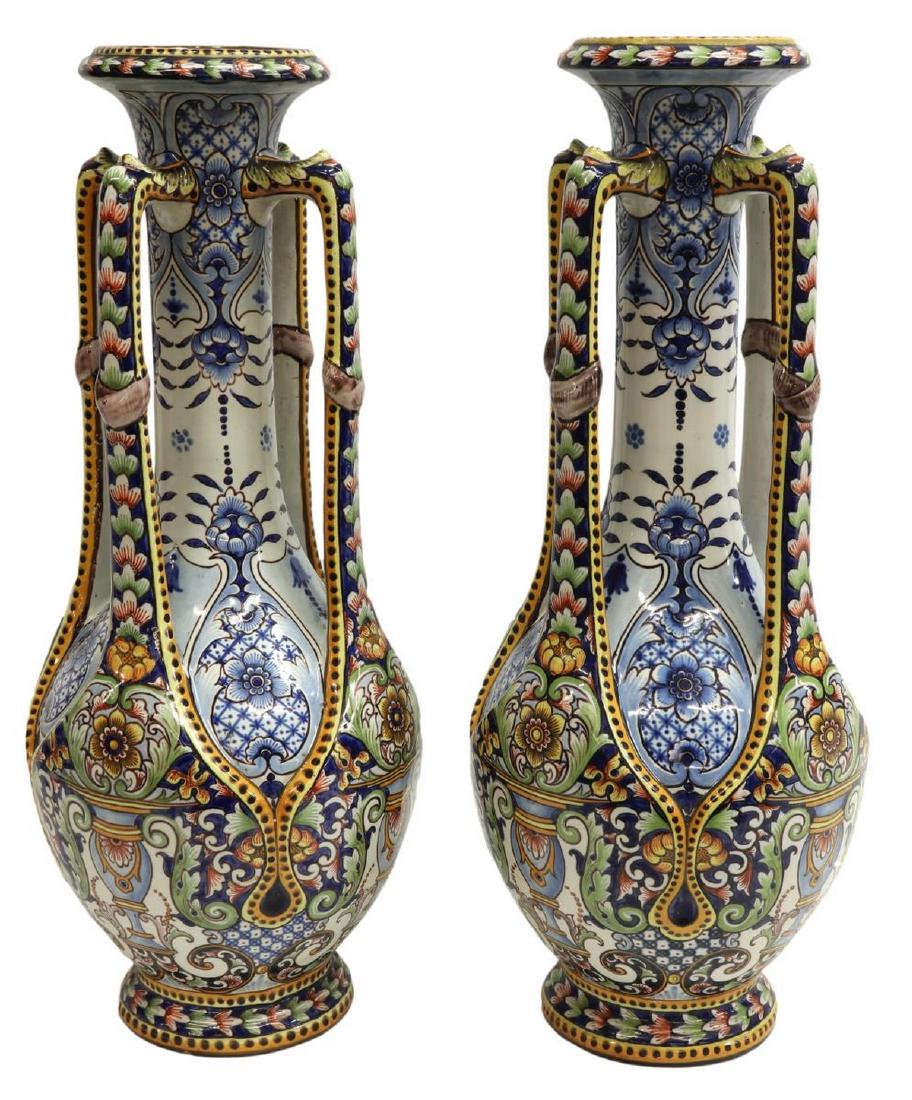 (2) LARGE ST. CLEMENT FAIENCE EARTHENWARE VASES (1 of 3)
