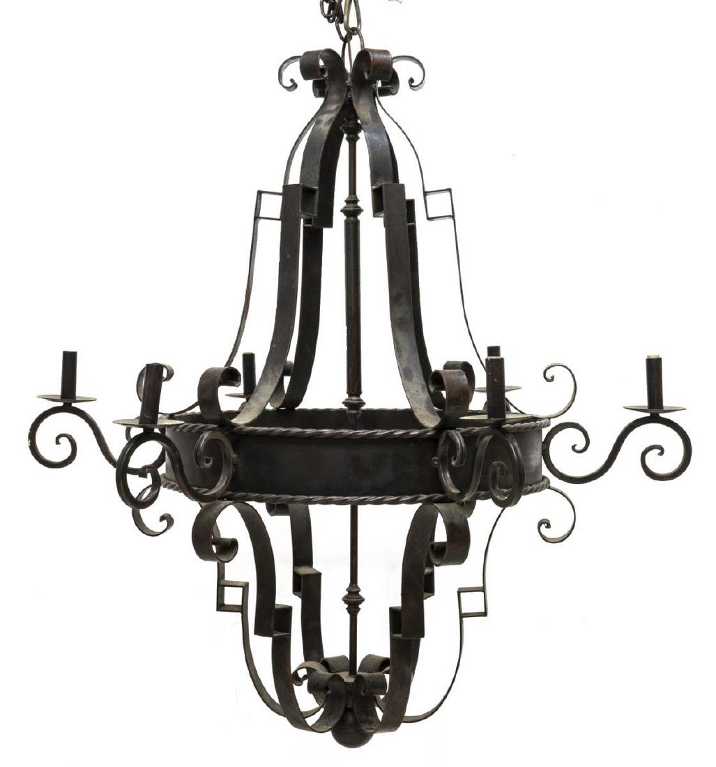 SPANISH STYLE WROUGHT IRON SIX LIGHT CHANDELIER (1 of 3)