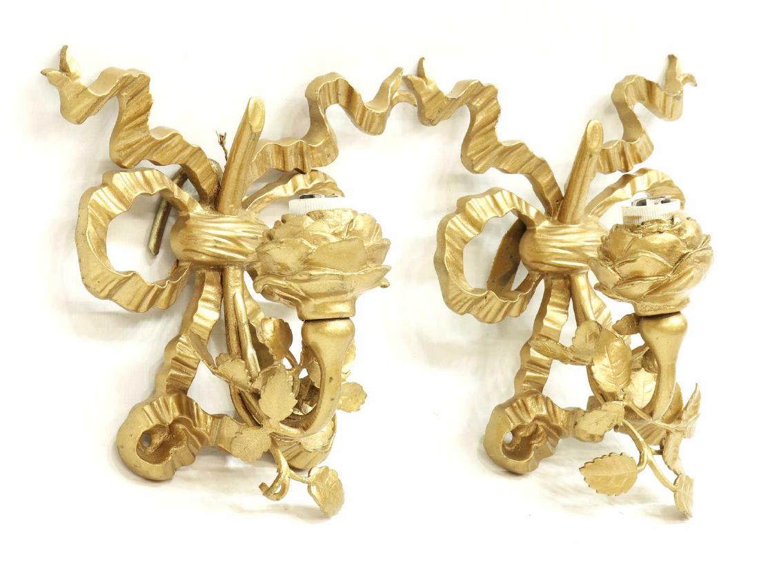 2) FRENCH GILT METAL RIBBONED SINGLE LIGHT SCONCES (1 of 2)